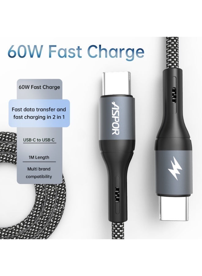 أسبور كيبل جوال ASPOR AC55 USB-C إلى USB-C بقوة 60 واط وطول 1 متر - Image 3